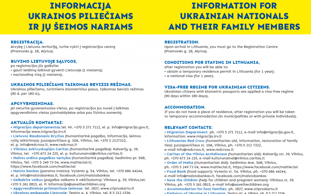Informacija Ukrainos karo pabėgėliams